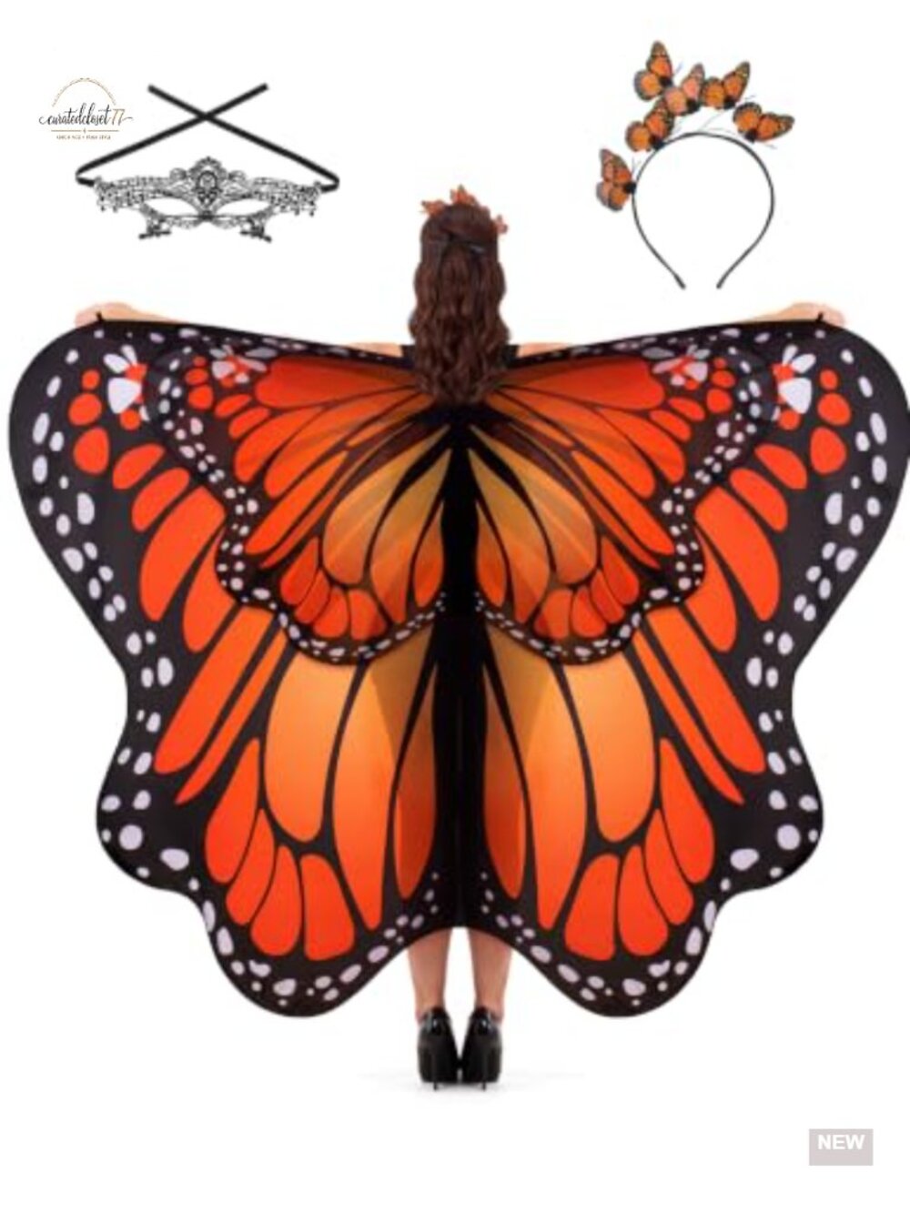 Butterfly Wings Costume Chiffon Double Layer Mask Headband Adult One Size